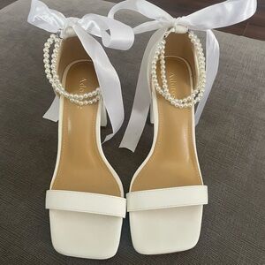 Adore Elegant White Heels with Pearl Accents